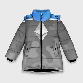 Зимняя куртка для девочек 3D с принтом Black Milk Ethereum - Эфириум в Санкт-Петербурге, ткань верха — 100% полиэстер; подклад — 100% полиэстер, утеплитель — 100% полиэстер. | длина ниже бедра, удлиненная спинка, воротник стойка и отстегивающийся капюшон. Есть боковые карманы с листочкой на кнопках, утяжки по низу изделия и внутренний карман на молнии. 

Предусмотрены светоотражающий принт на спинке, радужный светоотражающий элемент на пуллере молнии и на резинке для утяжки. | Тематика изображения на принте: black milk | ethereum | etherium | litecoin | крипта | крипто | криптовалюта | лайткоин | майнер | майнинг | эфир