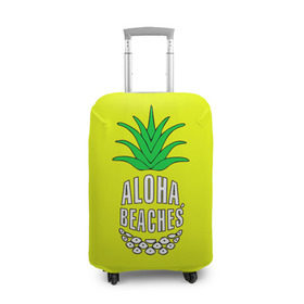Чехол для чемодана 3D с принтом Aloha, Beaches! в Санкт-Петербурге, 86% полиэфир, 14% спандекс | двустороннее нанесение принта, прорези для ручек и колес | aloha | beaches | bride | ананас | девичник | невеста | пляж | пляжная вечеринка | тропики | фрукты