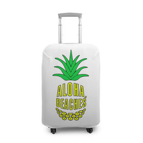 Чехол для чемодана 3D с принтом Aloha, Beachess в Санкт-Петербурге, 86% полиэфир, 14% спандекс | двустороннее нанесение принта, прорези для ручек и колес | aloha | beaches | bride | ананас | девичник | невеста | пляж | пляжная вечеринка | тропики | фрукты