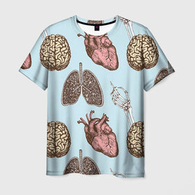 Мужская футболка 3D с принтом Органы в Санкт-Петербурге, 100% полиэфир | прямой крой, круглый вырез горловины, длина до линии бедер | doctor | врач | доктор | кости | кость | легкие | медик | медицина | мозг | орган | органы | сердце | скелет