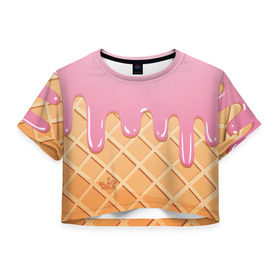 Женская футболка 3D укороченная с принтом Black Milk Мороженое Стаканчик в Санкт-Петербурге, 100% полиэстер | круглая горловина, длина футболки до линии талии, рукава с отворотами | ice cream | мороженое | рожок | стаканчик | эскимо