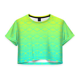 Женская футболка 3D укороченная с принтом Летний бриз в Санкт-Петербурге, 100% полиэстер | круглая горловина, длина футболки до линии талии, рукава с отворотами | summer | градиент | желтый | зеленый | лето | синий | узор
