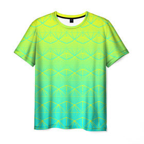 Мужская футболка 3D с принтом Летний бриз в Санкт-Петербурге, 100% полиэфир | прямой крой, круглый вырез горловины, длина до линии бедер | Тематика изображения на принте: summer | градиент | желтый | зеленый | лето | синий | узор