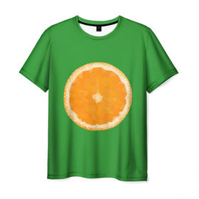 Мужская футболка 3D с принтом Низкополигональный апельсин в Санкт-Петербурге, 100% полиэфир | прямой крой, круглый вырез горловины, длина до линии бедер | Тематика изображения на принте: lowpoly | polygonal | апельсин | зеленый | оранджевый | полигон | полигональный | полигоны | яркий