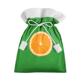 Подарочный 3D мешок с принтом Низкополигональный апельсин в Санкт-Петербурге, 100% полиэстер | Размер: 29*39 см | Тематика изображения на принте: lowpoly | polygonal | апельсин | зеленый | оранджевый | полигон | полигональный | полигоны | яркий