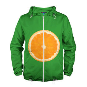 Мужская ветровка 3D с принтом Низкополигональный апельсин в Санкт-Петербурге, 100% полиэстер | подол и капюшон оформлены резинкой с фиксаторами, два кармана без застежек по бокам, один потайной карман на груди | lowpoly | polygonal | апельсин | зеленый | оранджевый | полигон | полигональный | полигоны | яркий