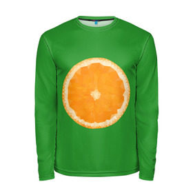 Мужской лонгслив 3D с принтом Низкополигональный апельсин в Санкт-Петербурге, 100% полиэстер | длинные рукава, круглый вырез горловины, полуприлегающий силуэт | lowpoly | polygonal | апельсин | зеленый | оранджевый | полигон | полигональный | полигоны | яркий