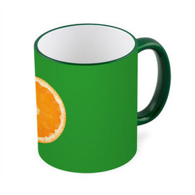 Кружка 3D с принтом Низкополигональный апельсин в Санкт-Петербурге, керамика | ёмкость 330 мл | Тематика изображения на принте: lowpoly | polygonal | апельсин | зеленый | оранджевый | полигон | полигональный | полигоны | яркий