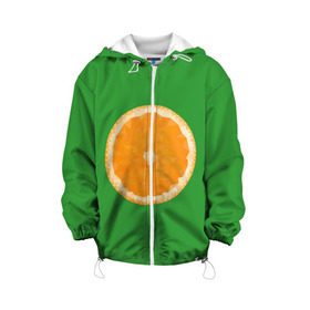 Детская куртка 3D с принтом Низкополигональный апельсин в Санкт-Петербурге, 100% полиэстер | застежка — молния, подол и капюшон оформлены резинкой с фиксаторами, по бокам — два кармана без застежек, один потайной карман на груди, плотность верхнего слоя — 90 г/м2; плотность флисового подклада — 260 г/м2 | Тематика изображения на принте: lowpoly | polygonal | апельсин | зеленый | оранджевый | полигон | полигональный | полигоны | яркий