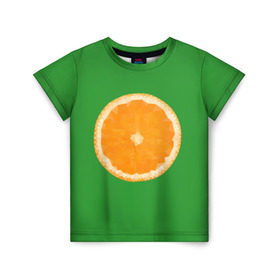 Детская футболка 3D с принтом Низкополигональный апельсин в Санкт-Петербурге, 100% гипоаллергенный полиэфир | прямой крой, круглый вырез горловины, длина до линии бедер, чуть спущенное плечо, ткань немного тянется | Тематика изображения на принте: lowpoly | polygonal | апельсин | зеленый | оранджевый | полигон | полигональный | полигоны | яркий