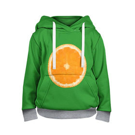 Детская толстовка 3D с принтом Низкополигональный апельсин в Санкт-Петербурге, 100% полиэстер | двухслойный капюшон со шнурком для регулировки, мягкие манжеты на рукавах и по низу толстовки, спереди карман-кенгуру с мягким внутренним слоем | lowpoly | polygonal | апельсин | зеленый | оранджевый | полигон | полигональный | полигоны | яркий