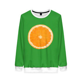 Женский свитшот 3D с принтом Низкополигональный апельсин в Санкт-Петербурге, 100% полиэстер с мягким внутренним слоем | круглый вырез горловины, мягкая резинка на манжетах и поясе, свободная посадка по фигуре | lowpoly | polygonal | апельсин | зеленый | оранджевый | полигон | полигональный | полигоны | яркий