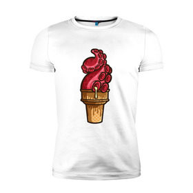 Мужская футболка премиум с принтом Мороженко в Санкт-Петербурге, 92% хлопок, 8% лайкра | приталенный силуэт, круглый вырез ворота, длина до линии бедра, короткий рукав | мороженое | осьминог | рожок | тентакли