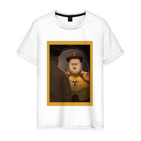 Мужская футболка хлопок с принтом Счастливый Ким в Санкт-Петербурге, 100% хлопок | прямой крой, круглый вырез горловины, длина до линии бедер, слегка спущенное плечо. | Тематика изображения на принте: ким чен ын | северная корея