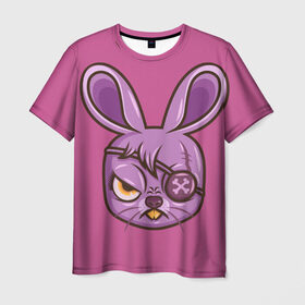 Мужская футболка 3D с принтом Зайчик в Санкт-Петербурге, 100% полиэфир | прямой крой, круглый вырез горловины, длина до линии бедер | заяц | кролик | розовый