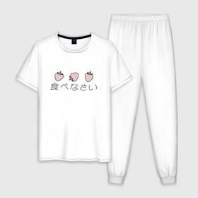 Мужская пижама хлопок с принтом strawberry в Санкт-Петербурге, 100% хлопок | брюки и футболка прямого кроя, без карманов, на брюках мягкая резинка на поясе и по низу штанин
 | japan | strawberry | клубника | япония