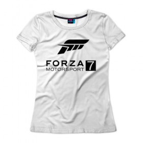 Женская футболка 3D с принтом FORZA 7 в Санкт-Петербурге, 100% полиэфир ( синтетическое хлопкоподобное полотно) | прямой крой, круглый вырез горловины, длина до линии бедер | car | crew | dirt | flatout | grid | need | nfs | race | speed | гонки | машина | скорость