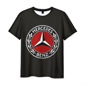 Мужская футболка 3D с принтом Mercedes-Benz в Санкт-Петербурге, 100% полиэфир | прямой крой, круглый вырез горловины, длина до линии бедер | Тематика изображения на принте: car | germany | logo | make | mercedes benz | автомобиль | германия | логотип | марка | мерседес бенц