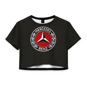 Женская футболка 3D укороченная с принтом Mercedes-Benz в Санкт-Петербурге, 100% полиэстер | круглая горловина, длина футболки до линии талии, рукава с отворотами | car | germany | logo | make | mercedes benz | автомобиль | германия | логотип | марка | мерседес бенц