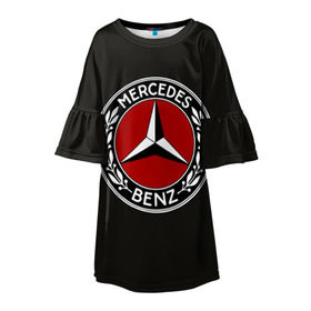 Детское платье 3D с принтом Mercedes-Benz в Санкт-Петербурге, 100% полиэстер | прямой силуэт, чуть расширенный к низу. Круглая горловина, на рукавах — воланы | Тематика изображения на принте: car | germany | logo | make | mercedes benz | автомобиль | германия | логотип | марка | мерседес бенц
