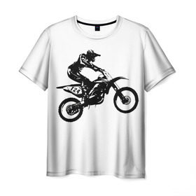 Мужская футболка 3D с принтом Мотокросс в Санкт-Петербурге, 100% полиэфир | прямой крой, круглый вырез горловины, длина до линии бедер | motocross | motorcycle | motorcyclist | silhouette | speed | stencil | мотокросс | мотоцикл | мотоциклист | силуэт | скорость | трафарет