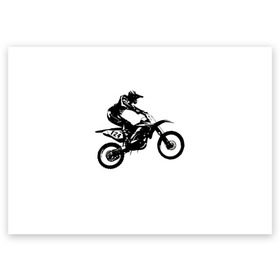 Поздравительная открытка с принтом Мотокросс в Санкт-Петербурге, 100% бумага | плотность бумаги 280 г/м2, матовая, на обратной стороне линовка и место для марки
 | motocross | motorcycle | motorcyclist | silhouette | speed | stencil | мотокросс | мотоцикл | мотоциклист | силуэт | скорость | трафарет