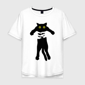 Мужская футболка хлопок Oversize с принтом Всё своё ношу с собой в Санкт-Петербурге, 100% хлопок | свободный крой, круглый ворот, “спинка” длиннее передней части | глаза | кот | котик | кошка | силуэт
