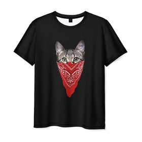 Мужская футболка 3D с принтом Котомафия в Санкт-Петербурге, 100% полиэфир | прямой крой, круглый вырез горловины, длина до линии бедер | бандана | гангстер | кот | котик | кошка | мафия