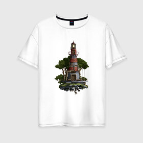 Женская футболка хлопок Oversize с принтом Маяк Пиксель-Арт в Санкт-Петербурге, 100% хлопок | свободный крой, круглый ворот, спущенный рукав, длина до линии бедер
 | 8bit | маяк | пиксели | романтика | свет | сказка | стимпанк | фантазия | фэнтези