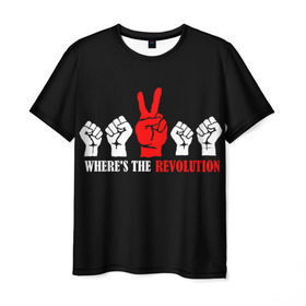 Мужская футболка 3D с принтом DM: Where`s the revolution? в Санкт-Петербурге, 100% полиэфир | прямой крой, круглый вырез горловины, длина до линии бедер | depeche mode