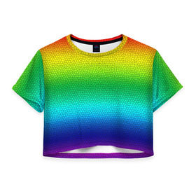 Женская футболка 3D укороченная с принтом Радуга (Витражный Градиент) в Санкт-Петербурге, 100% полиэстер | круглая горловина, длина футболки до линии талии, рукава с отворотами | gradient | rainbow | витраж | градиент | радуга