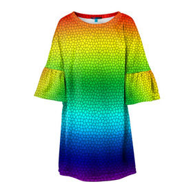 Детское платье 3D с принтом Радуга (Витражный Градиент) в Санкт-Петербурге, 100% полиэстер | прямой силуэт, чуть расширенный к низу. Круглая горловина, на рукавах — воланы | gradient | rainbow | витраж | градиент | радуга