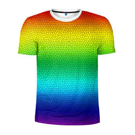 Мужская футболка 3D спортивная с принтом Радуга (Витражный Градиент) в Санкт-Петербурге, 100% полиэстер с улучшенными характеристиками | приталенный силуэт, круглая горловина, широкие плечи, сужается к линии бедра | gradient | rainbow | витраж | градиент | радуга