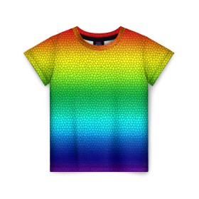 Детская футболка 3D с принтом Радуга (Витражный Градиент) в Санкт-Петербурге, 100% гипоаллергенный полиэфир | прямой крой, круглый вырез горловины, длина до линии бедер, чуть спущенное плечо, ткань немного тянется | Тематика изображения на принте: gradient | rainbow | витраж | градиент | радуга