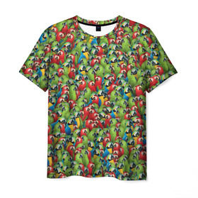 Мужская футболка 3D с принтом Попугаи в Санкт-Петербурге, 100% полиэфир | прямой крой, круглый вырез горловины, длина до линии бедер | ара | животные | паттрен | попугай | птицы | птички | текстура | тропики