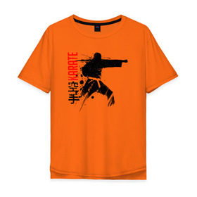 Мужская футболка хлопок Oversize с принтом Силуэт каратиста 2 в Санкт-Петербурге, 100% хлопок | свободный крой, круглый ворот, “спинка” длиннее передней части | боец | карате | каратэ | киокушинкай | силуэт | тайдзюцу