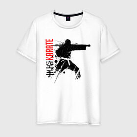 Мужская футболка хлопок с принтом Силуэт каратиста 2 в Санкт-Петербурге, 100% хлопок | прямой крой, круглый вырез горловины, длина до линии бедер, слегка спущенное плечо. | боец | карате | каратэ | киокушинкай | силуэт | тайдзюцу