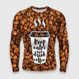 Мужской рашгард 3D с принтом keep calm and drink coffee в Санкт-Петербурге,  |  | Тематика изображения на принте: coffee | keep calm | кофе