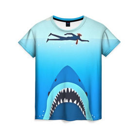 Женская футболка 3D с принтом Акула в Санкт-Петербурге, 100% полиэфир ( синтетическое хлопкоподобное полотно) | прямой крой, круглый вырез горловины, длина до линии бедер | 3d | акула | арт | животные | море | плавание | природа | рыбы | спорт | хищники