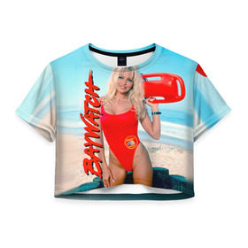 Женская футболка 3D укороченная с принтом Baywatch Памела в Санкт-Петербурге, 100% полиэстер | круглая горловина, длина футболки до линии талии, рукава с отворотами | pamella adnerson | андерсон | спасатели малибу