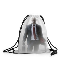 Рюкзак-мешок 3D с принтом Hitman в тумане в Санкт-Петербурге, 100% полиэстер | плотность ткани — 200 г/м2, размер — 35 х 45 см; лямки — толстые шнурки, застежка на шнуровке, без карманов и подкладки | 