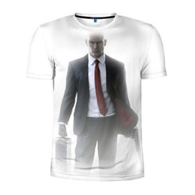 Мужская футболка 3D спортивная с принтом Hitman в тумане в Санкт-Петербурге, 100% полиэстер с улучшенными характеристиками | приталенный силуэт, круглая горловина, широкие плечи, сужается к линии бедра | 