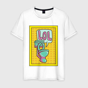 Мужская футболка хлопок с принтом Сортирный юмор в Санкт-Петербурге, 100% хлопок | прямой крой, круглый вырез горловины, длина до линии бедер, слегка спущенное плечо. | lol | желтый | кек | лол | мультяшный | унитаз