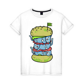 Женская футболка хлопок с принтом drop dead в Санкт-Петербурге, 100% хлопок | прямой крой, круглый вырез горловины, длина до линии бедер, слегка спущенное плечо | burger | cat | citty | hamburger | бургер | гамбургер | кот | кошка