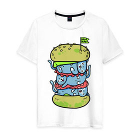 Мужская футболка хлопок с принтом drop dead в Санкт-Петербурге, 100% хлопок | прямой крой, круглый вырез горловины, длина до линии бедер, слегка спущенное плечо. | burger | cat | citty | hamburger | бургер | гамбургер | кот | кошка