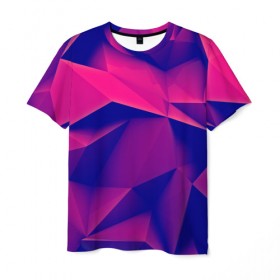 Мужская футболка 3D с принтом Violet polygon в Санкт-Петербурге, 100% полиэфир | прямой крой, круглый вырез горловины, длина до линии бедер | Тематика изображения на принте: 3d | abstraction | абстракция | геометрия | грани | линии | полигоны | розовый | сочетания | текстура | треугольники | фиолетовый