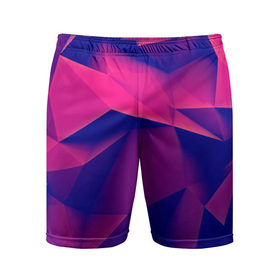 Мужские шорты 3D спортивные с принтом Violet polygon в Санкт-Петербурге,  |  | 3d | abstraction | абстракция | геометрия | грани | линии | полигоны | розовый | сочетания | текстура | треугольники | фиолетовый