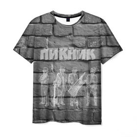 Мужская футболка 3D с принтом Пикник мелом на стене в Санкт-Петербурге, 100% полиэфир | прямой крой, круглый вырез горловины, длина до линии бедер | Тематика изображения на принте: кирнос | корчемный | шклярский