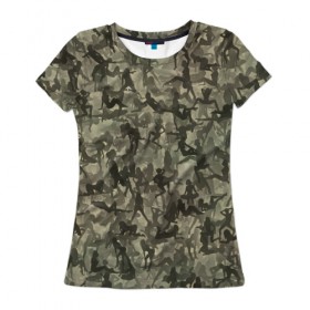 Женская футболка 3D с принтом Камуфляж в Санкт-Петербурге, 100% полиэфир ( синтетическое хлопкоподобное полотно) | прямой крой, круглый вырез горловины, длина до линии бедер | go go | девушка | милитари | паттрен | силуэт | текстура | хаки