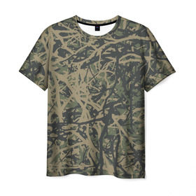 Мужская футболка 3D с принтом Лесной камуфляж в Санкт-Петербурге, 100% полиэфир | прямой крой, круглый вырез горловины, длина до линии бедер | 